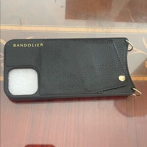 Bandolier BRAND NEW IPHONE12 Black Leather Phone Case with Gold Accents